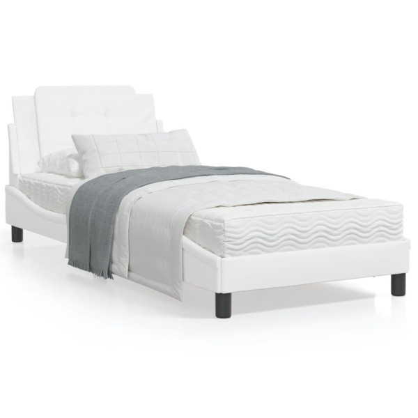 Cama com colchão de couro sintético branco 90x200 cm D