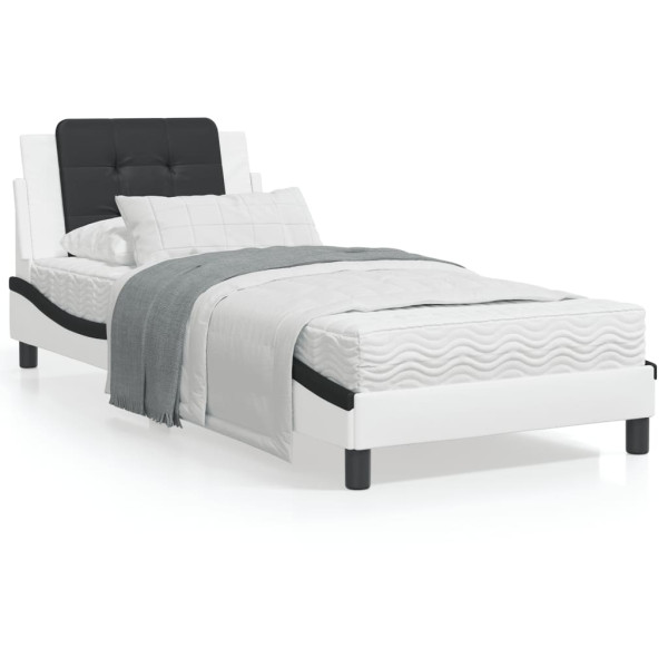 Cama con colchón cuero sintético blanco y negro 90x190 cm D