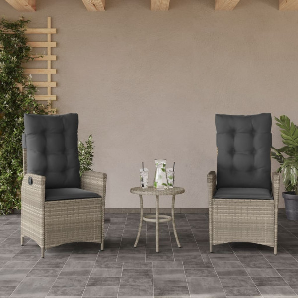 Sillones reclinables de jardín con cojines gris 2 uds ratán PE D