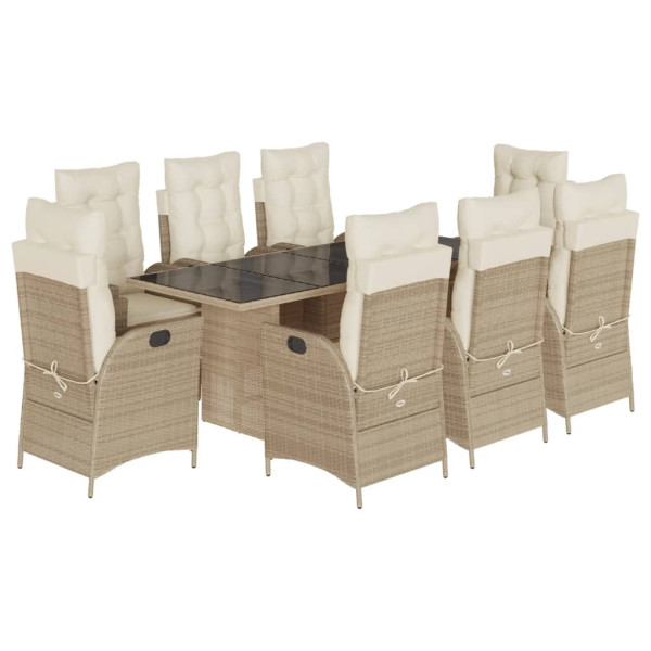 Set Jardim de jantar 9 pts com almofadas ratão sintético beige D