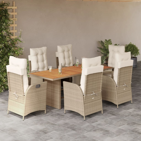 Set Jardim de jantar 7 pessoas com almofadas ratão sintético beige D