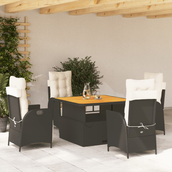 Set de muebles jardín 5 pzas con cojines ratán sintético negro D