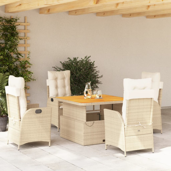 Set comedor de jardín 5 pzas con cojines ratán sintético beige D