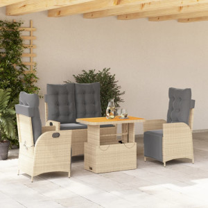 Set de comedor jardín con cojines 4 pzas ratán sintético beige D