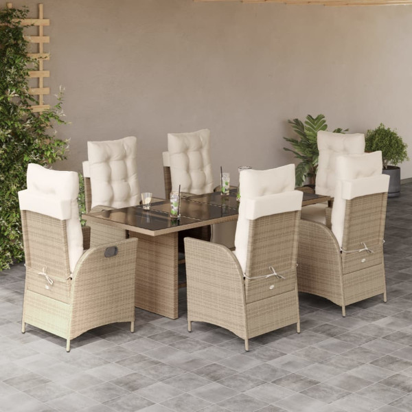 Set Jardim de jantar 7 pessoas com almofadas ratão sintético beige D