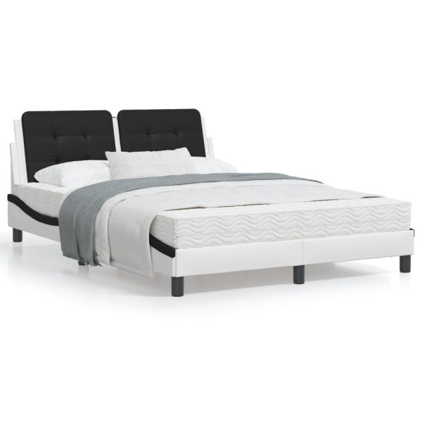 Cama com colchão de couro sintético preto e branco 120x200 cm D