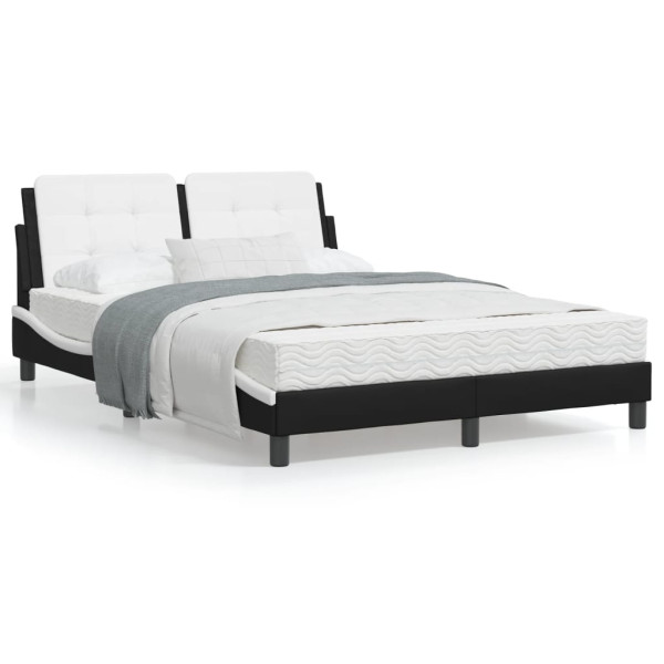 Cama com colchão de couro sintético preto e branco 140x190 cm D