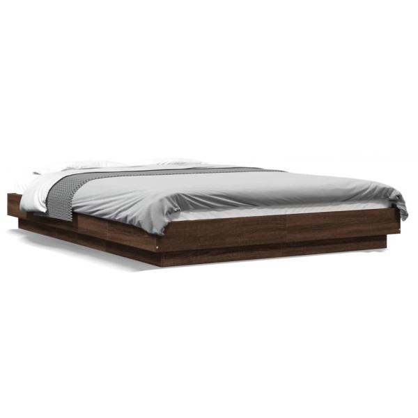 Estrutura de cama com luzes LED madeira carvalho castanho 135x190 cm D