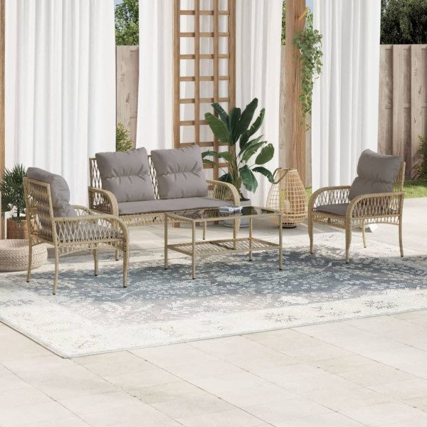 Conjunto de sofás jardim com almofadas 4 pcs ratão sintético beige D