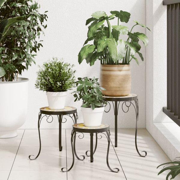 Soportes para plantas 3 uds cerámica terracota y blanco D