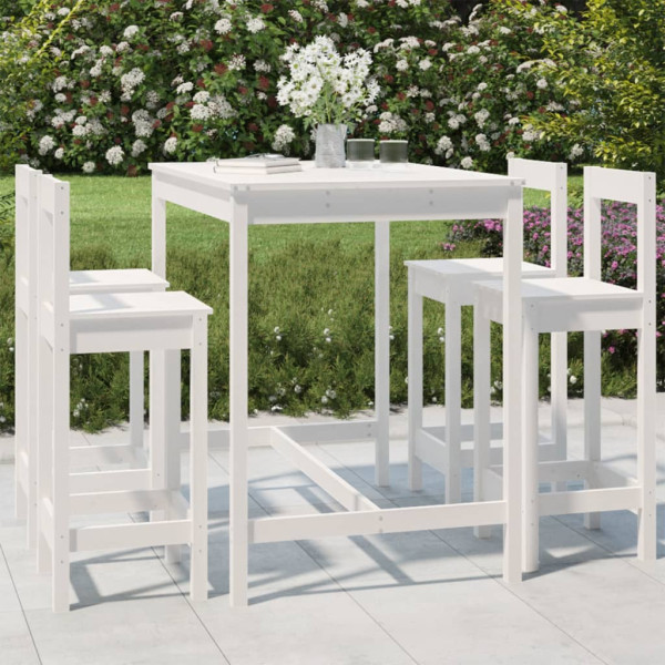 Conjunto de mesa de jardim de 5 peças em madeira de pinho branco e bancos altos D