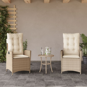 Sillones reclinables de jardín con cojines beige 2 uds ratán PE D