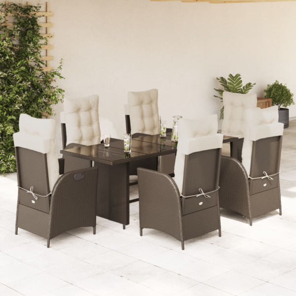 Set comedor jardim 7 pts com almofadas ratan sintético marrom D