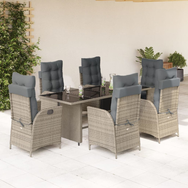 Set comedor jardín 7 pzas y cojines ratán sintético gris D