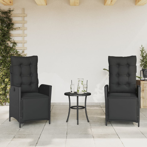 Sillones reclinables jardín con reposapiés 2 uds ratán PE negro D