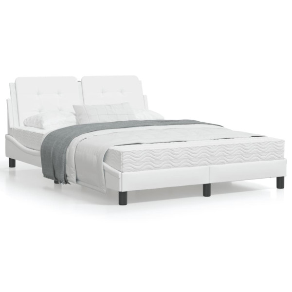 Estructura de cama cabecero cuero sintético blanco 140x200 cm D