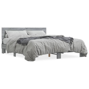 Estructura cama madera ingeniería metal gris Sonoma 150x200 cm D