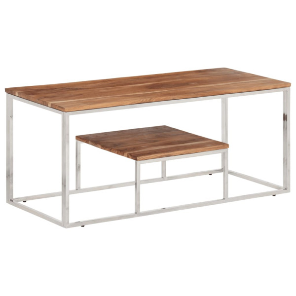 Mesa de centro acero inoxidable y madera maciza acacia plateado D