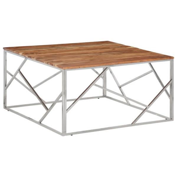 Mesa de centro acero inoxidable y madera maciza acacia plateado D