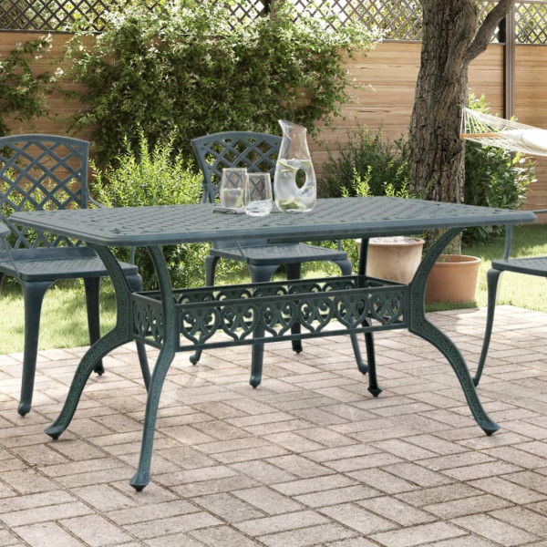 Mesa de jardim de alumínio fundido verde 150x90x72 cm D