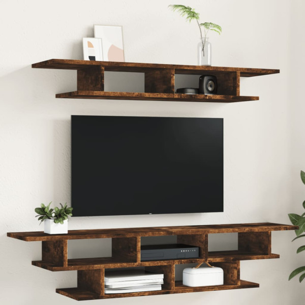 Muebles de TV de pared madera ingeniería roble ahumado D