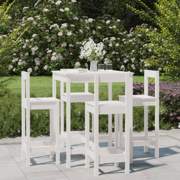 Conjunto de mesa de jardim de 5 peças em madeira de pinho branco e bancos altos D