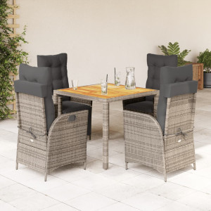 Set comedor de jardín 5 piezas con cojines ratán sintético gris D