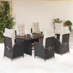 Set de comedor de jardín 7 pzas y cojines ratán sintético negro D