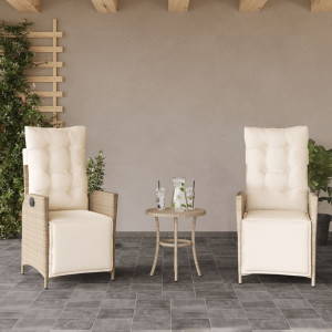 Sillones reclinables jardín con reposapiés 2 uds ratán PE beige D