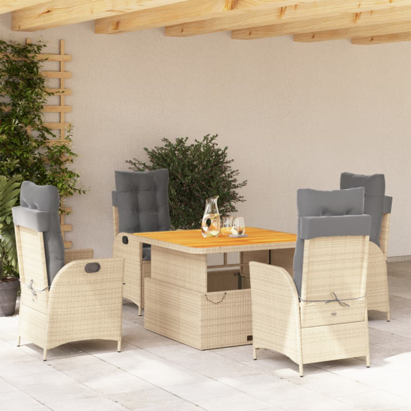 Set comedor de jardín 5 pzas con cojines ratán sintético beige D