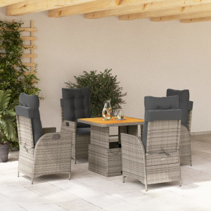 Set comedor de jardín 5 piezas con cojines ratán sintético gris D