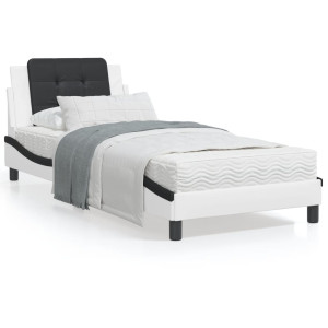 Estructura de cama con cabecero cuero sintético blanco y negro D