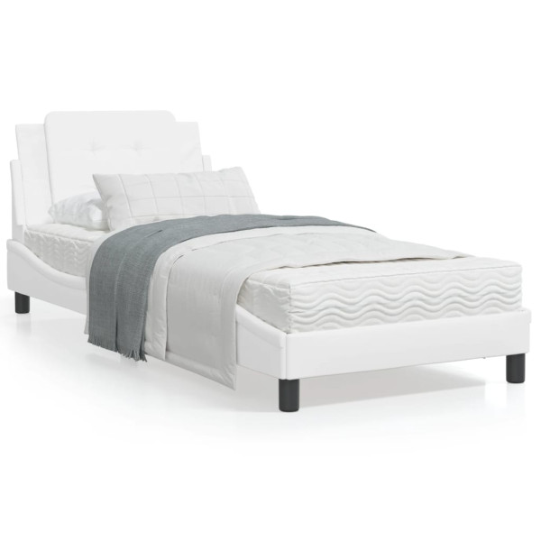 Estructura de cama con cabecero cuero sintético blanco 90x200cm D