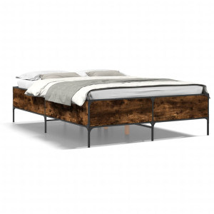 Estructura cama madera ingeniería metal roble ahumado 140x190cm D