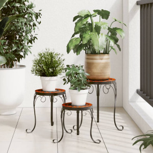 Soportes para plantas 3 uds cerámica terracota y blanco D