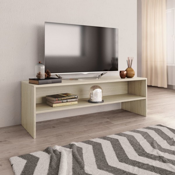 Mueble de TV madera contrachapada blanco y roble 120x40x40cm D