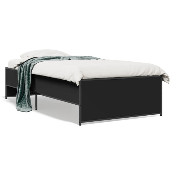 Estrutura de cama madeira de engenharia e metal preto 90x200 cm D