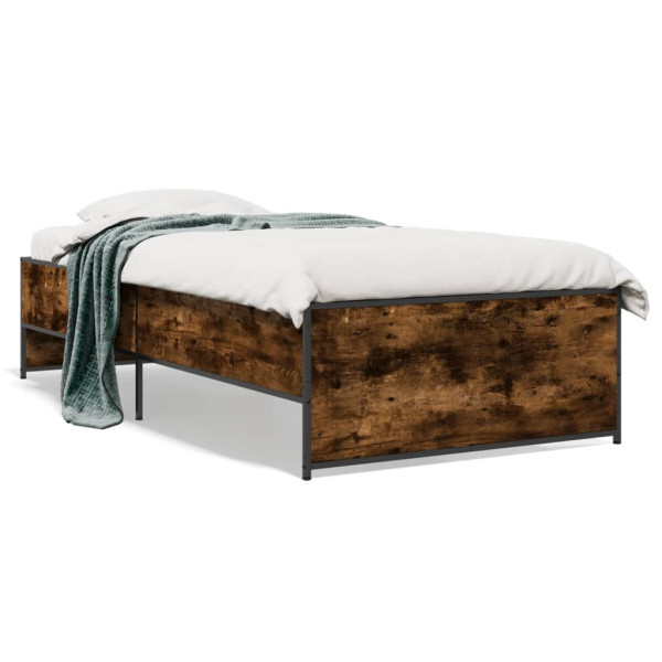 Estrutura de cama em madeira nobre metal carvalho fumado 90x190 cm D