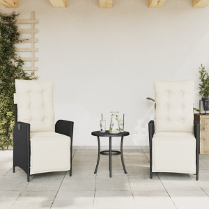 Sillones reclinables jardín con reposapiés 2 uds ratán PE negro D