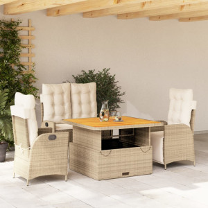 Set de comedor jardín con cojines 4 pzas ratán sintético beige D