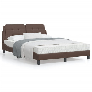 Estructura de cama cabecero cuero sintético marrón 140x200 cm D