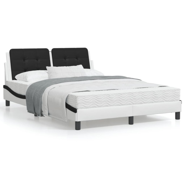 Estructura cama cabecero cuero sintético blanco negro 140x200cm D