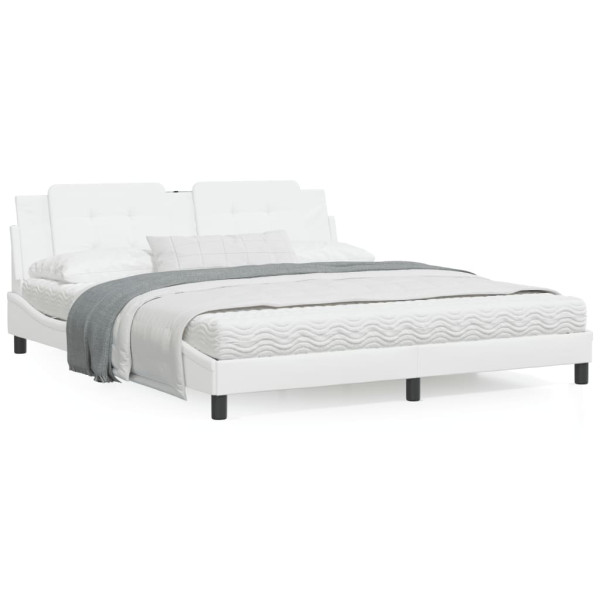 Cama com colchão de couro sintético branco 180x200 cm D