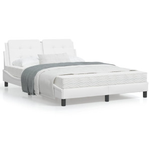 Cama con colchón cuero sintético blanco 140x190 cm D