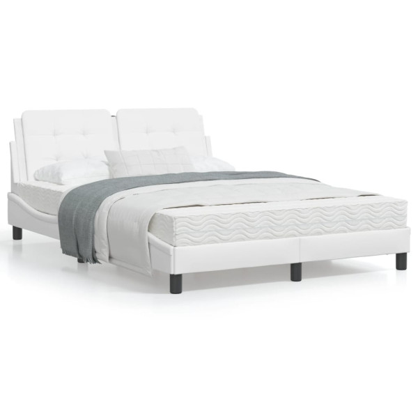 Cama com colchão de couro sintético branco 140x190 cm D