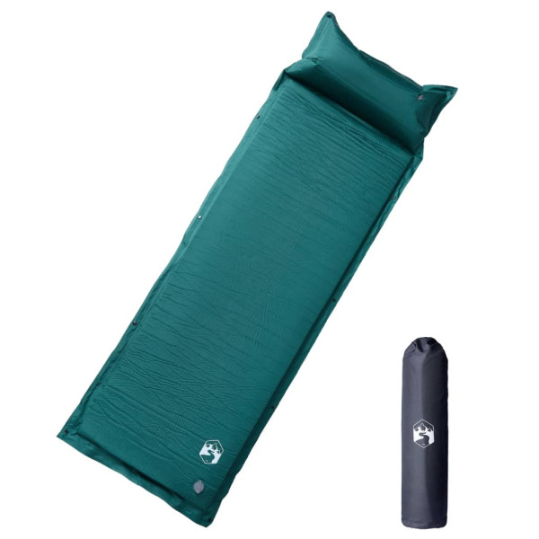 Colchón de camping autoinflable con almohada integrada verde D