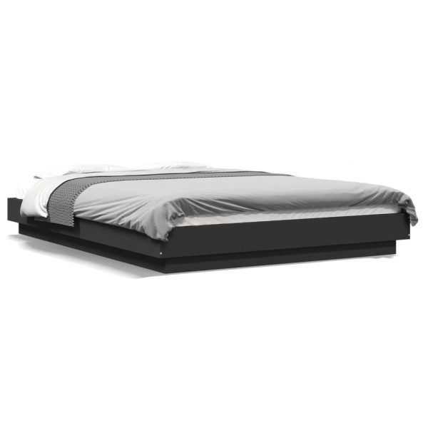 Estrutura de cama com luzes LED madeira preta 135x190cm D