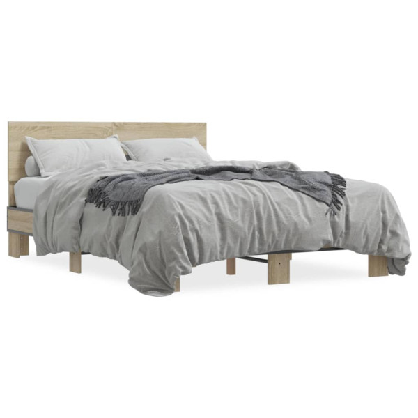 Estructura cama madera ingeniería metal roble Sonoma 135x190 cm D