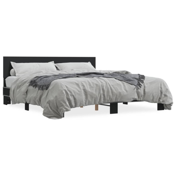 Estructura de cama madera de ingeniería y metal negro 200x200cm D