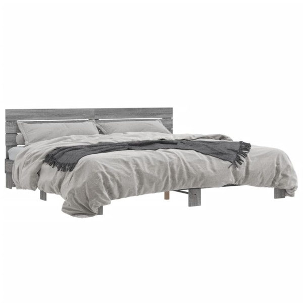 Estructura cama madera ingeniería metal gris Sonoma 200x200 cm D